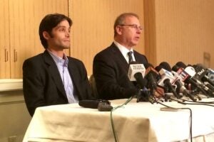 Accuser Michael Egan (L) is shown with his attorney Jeff Herman  (R) on April 17, 2014 (Credit: L.A. Ross/TheWrap)