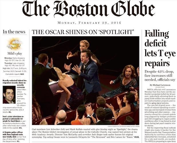 How Boston Globe Covered Spotlight Best Picture Oscar Win Photo