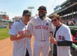 Jake Gyllenhaal, David Ortiz and Jeff Bauman at Red Sox