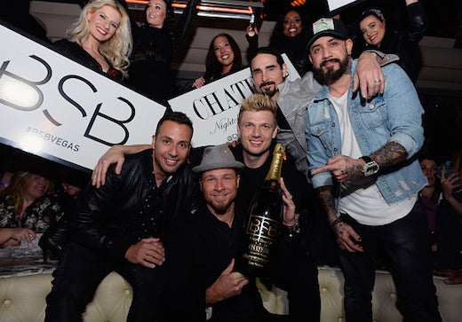 LAS VEGAS, NV - MARCH 02: (L-R) Singers Howie Dorough, Brian Littrell, Nick Carter, Kevin Richardson and A.J. McLean of the Backstreet Boys attend the after party of the debut of the group's residency "Larger Than Life" at the Chateau Nightclub & Rooftop at the Paris Las Vegas on March 2, 2017 in Las Vegas, Nevada. (Photo by Bryan Steffy/WireImage)