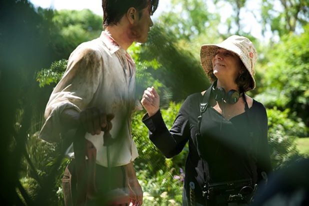 Director Maggie Greenwald with Takashi Yamaguchi on set of Sophie and the Rising Sun
