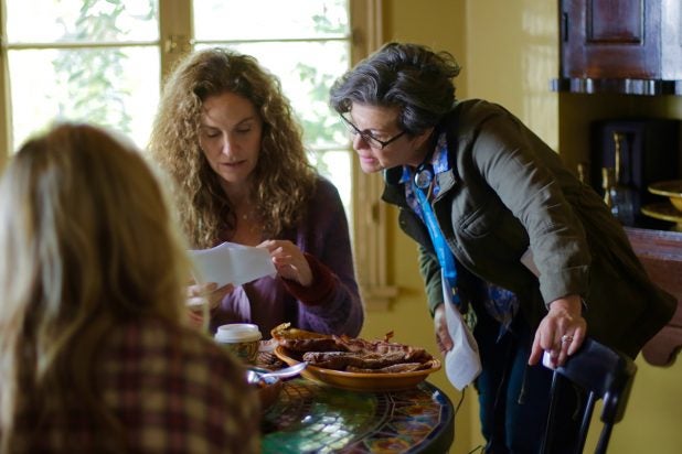 Director Rachel Feldman on set with Amy Brenneman