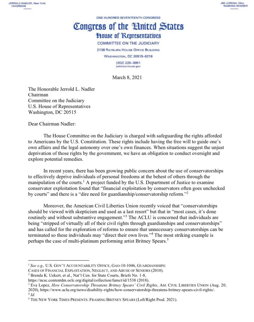 Matt Gaetz, Jim Jordan Britney Spears letter