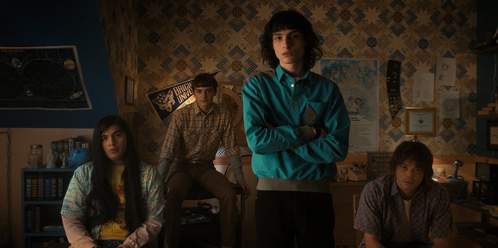 Eduardo Franco as Argyle, Noah Schnapp as Will Byers, Finn Wolfhard as Mike Wheeler, and Charlie Heaton as Jonathan in "Stranger Things" (Netflix)