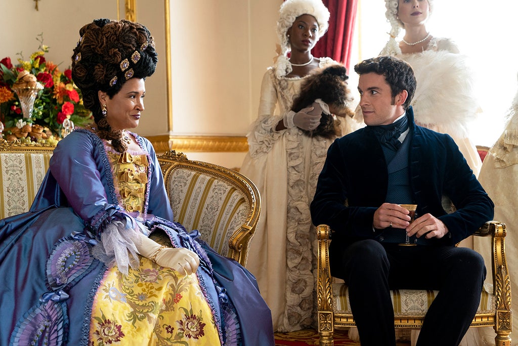 Golda Rosheuvel as Queen Charlotte and Jonathan Bailey as Anthony Bridgerton in "Bridgerton" Season 2 (Netflix)