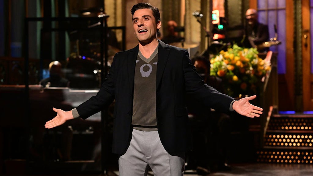 "Saturday Night Live" host Oscar Isaac during the monologue on Saturday, March 5, 2022.
