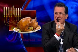 Stephen Colbert Is Not a Fan of Thanksgiving and Hanukkah’s Same-Day Premiere