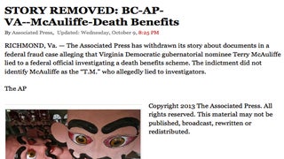 Associated Press Retracts Erroneous Report About Terry McAuliffe