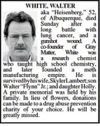 ‘Breaking Bad’s’ Walter White Gets Obituary in Albuquerque Newspaper