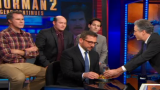 Steve Carell Returns to ‘The Daily Show’ With ‘Anchorman 2’ Gossip (Video)