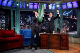 Jimmy Fallon Passes Famous ‘Late Night’ Pickle to Seth Meyers (Photo)