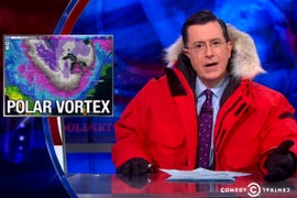 Stephen Colbert Braves Polar Vortex’s Thunder Snow, Prepares for Cloudpocalypse Rain-a-Geddon (Video)