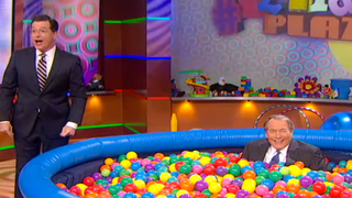 Stephen Colbert, Charlie Rose Have Playdate in Giant Ball Pit (Video)