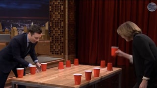 Jimmy Fallon and Annette Bening Square Off in Bitter Game of Flip Cup (Video)