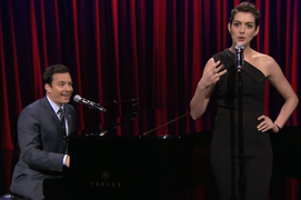 Anne Hathaway Sings Broadway Version of Snoop Dogg’s ‘Gin and Juice’ with Jimmy Fallon (Video)