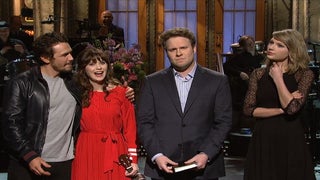 ‘SNL’: James Franco, Zooey Deschanel, and for Some Reason Taylor Swift Crash Seth Rogen’s Monologue (Video)
