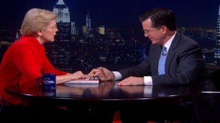 Stephen Colbert, Sen. Elizabeth Warren Get Handsy (Video)