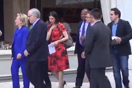 Hillary Clinton Ambushed by Conservative Pundit Who Asks Her to Sign Book for Christopher Stevens (Video)