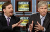 WASHINGTON - JULY 20: NBC News Political Director Chuck Todd (L) and NBC Chief White House Correspondent David Gregory discuss during a taping of "Meet the Press" at the NBC studio July 20, 2008 in Washington, DC. Todd and Gregory discussed topics related to the presidential election in November, 2008. (Photo by Alex Wong/Getty Images)