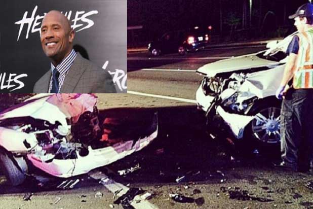Dwayne "The Rock" Johnson posts a photo of a car crash involving his mother and cousin on Instagram, on August 10, 2014.