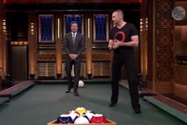 Hugh Jackman Helps Jimmy Fallon Introduce World to Pool Bowling (Video)
