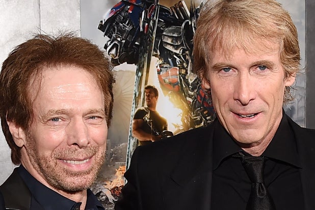 NEW YORK, NY - JUNE 25: (L-R) Producer Jerry Bruckheimer, director/executive producer Michael Bay, and executive producer Steven Spielberg attend the New York Premiere of 'Transformers: Age Of Extinction' at the Ziegfeld Theatre on June 25, 2014 in New York City. (Photo by Larry Busacca/Getty Images for Paramount)