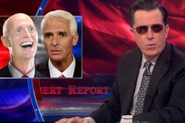 Stephen Colbert Rips Rick Scott, Charlie Crist’s ‘Fangate’ Debate With ‘CSI: Miami’ Homage (Video)