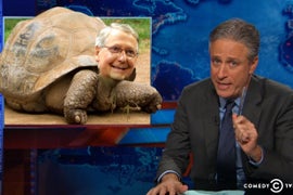 Jon Stewart Takes ‘Slow-Talking Tortoise-Man’ Mitch McConnell to Task – Again (Video)