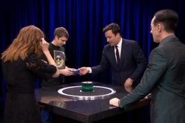 Jimmy Fallon Blows ‘Catchphrase’ for Julianne Moore, Loses to Michael Cera and Alan Cumming (Video)