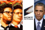 The Interview movie poster, Sony logo, President Obama
