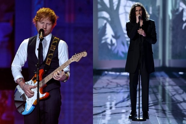 Ed Sheeran and Hozier perform at the 2014 Victoria's Secret Fashion Show Ed Sheeran and Hozier perform at the 2014 Victoria's Secret Fashion Show