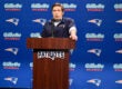 Pictured: Beck Bennett as Bill Belichick during the 'Patriots Press Conference Cold Open' on January 24, 2015 -- (Photo by: Dana Edelson/NBC/NBCU Photo Bank via Getty Images)