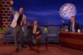 Drew Brees Fails Indoor Quarterback Pass on ‘Conan’ (Video)