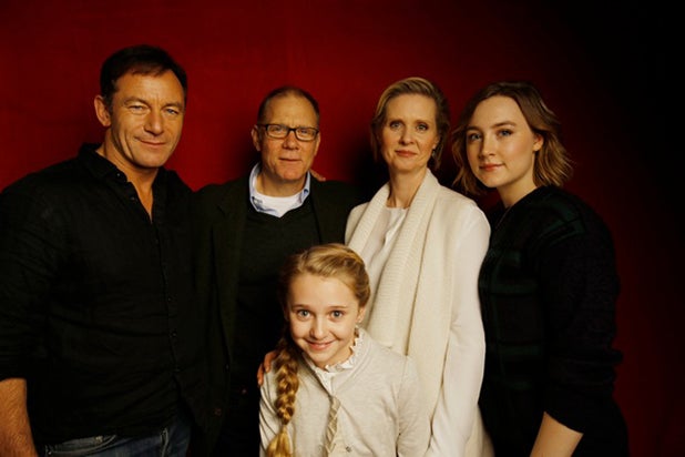 "Stockholm, Pennsylvania" stars Jason Isaacs, David Warshofsky, Cynthia Nixon, Saoirse Ronan (back row, l-r)and Hana Hayse, photographed by Patrick Fraser at TheWrap's Kia photobooth during the 2015 Sundance Film Festival in Park City, Utah on Jan. 23, 2015. "Stockholm, Pennsylvania" stars Jason Isaacs, David Warshofsky, Cynthia Nixon, Saoirse Ronan (back row, l-r)and Hana Hayse, photographed by Patrick Fraser at TheWrap's Kia photobooth during the 2015 Sundance Film Festival in Park City, Utah on Jan. 23, 2015.