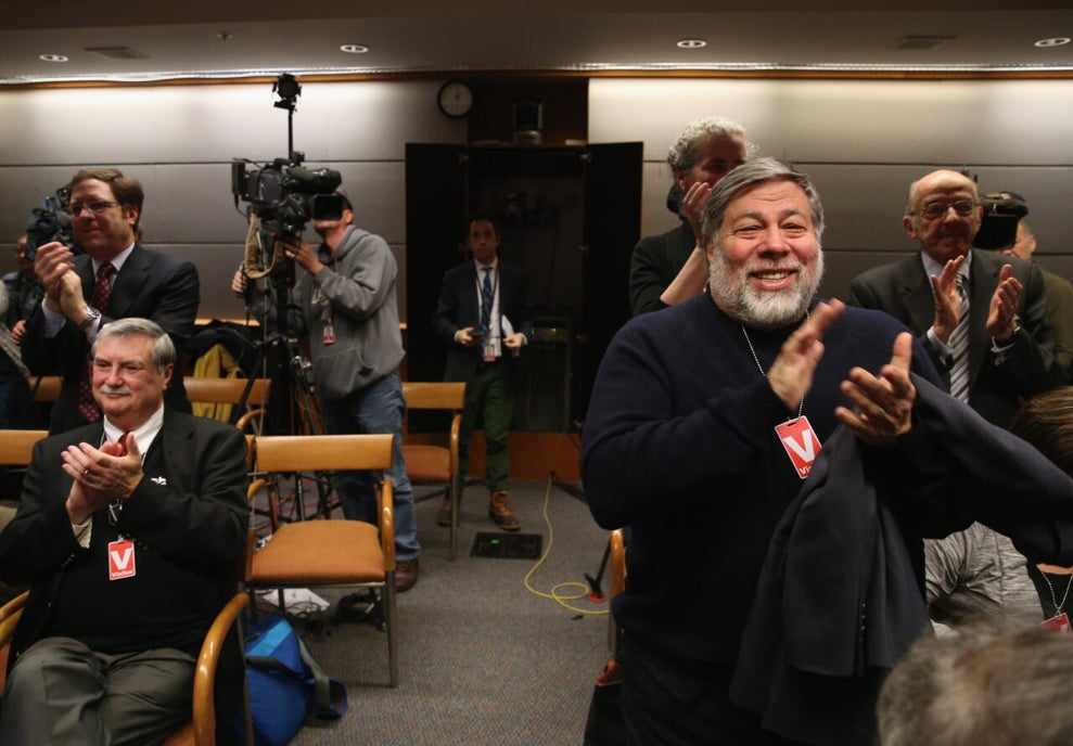 Apple Co-Founder Steve Wozniak (R) applauds FCC vote (Mark Wilson/Getty Images)