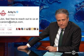 Jon Stewart Mocks Arby’s for Job Offer: ‘Come for the Tweets, Run From the Meats’ (Video)