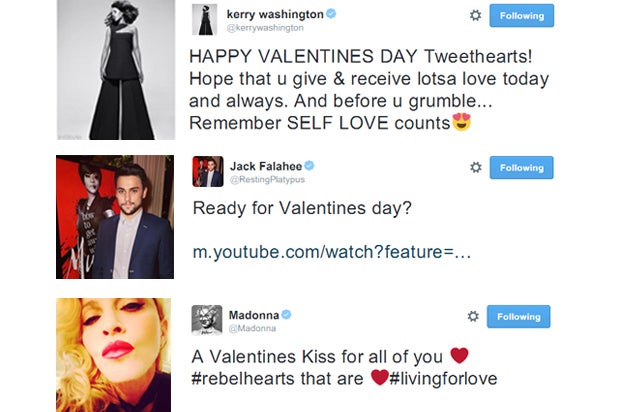 Kerry Washington, Jack Falahee, Madonna on Valentine's Day (Twitter)