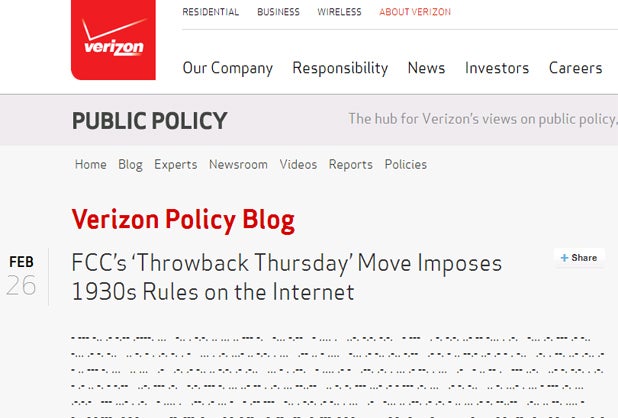 Verizon issues net neutrality response in Morse Code