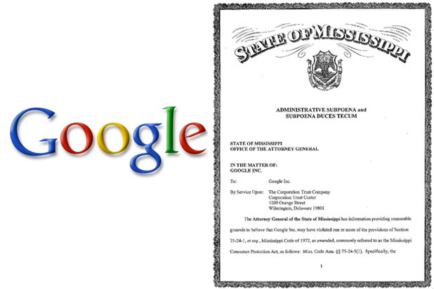Google and State of Mississippi subpoena