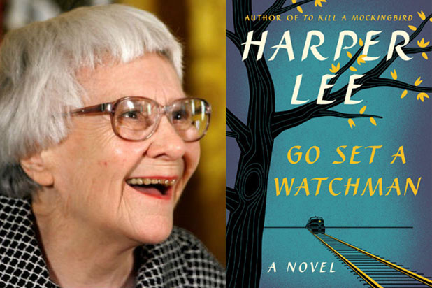 Author Harper Lee with the cover of her second novel, "Go Set a Watchman" (Chip Somodevilla/Getty Images; HarperCollins)