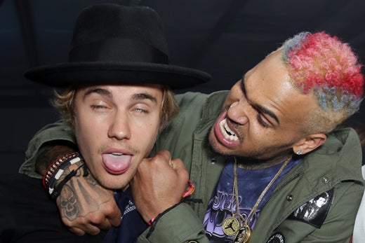BERMUDA DUNES, CA - APRIL 10: Singers Justin Bieber and Chris Brown attend the NYLON Midnight Garden Party at a private residence on April 10, 2015 in Bermuda Dunes, California. (Photo by Chelsea Lauren/Getty Images for NYLON)