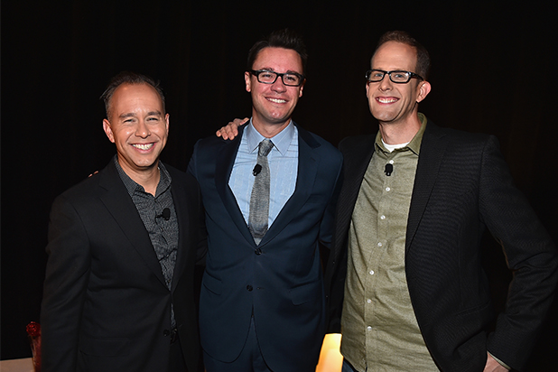 Disney at CinemaCon 2015: Writer/director Pete Docter, Walt Disney Studios EVP of Theatrical Distribution Dave Hollis and producer Jonas Rivera Disney at CinemaCon 2015: Writer/director Pete Docter, Walt Disney Studios EVP of Theatrical Distribution Dave Hollis and producer Jonas Rivera
