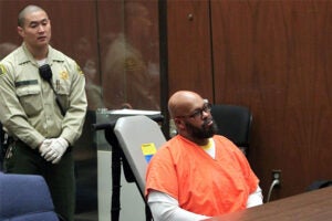 Caption:LOS ANGELES, CA - APRIL 08: Marion 'Suge' Knight appears in court with his Lawyer Matthew P Fletcher for a preliminary hearing in a robbery charge case at Criminal Courts Building on April 8, 2015 in Los Angeles, California. Knight is charged with robbery and criminal threats after allegedly stealing a photographer's camera during an incident September 5, 2014 in Beverly Hills. (Photo by David Buchan/Getty Images)