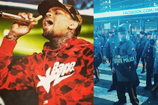 Chris Brown is shown in an Instagram performing at the Hot 97 Summer Jam Concert in New Jersey on June 7, 2015