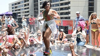 Demi Lovato Takes Nasty Tumble at LA Pool Performance (Video)