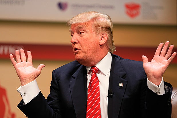 Donald Trump speaks at the Family Leader Summit in Ames, Iowa on July 19, 2015