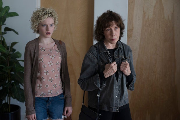 Julia Garner and Lily Tomlin in Grandma