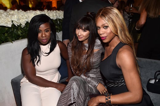 WEST HOLLYWOOD, CA - SEPTEMBER 18: (L-R) Actors Uzo Aduba, Jackie Cruz and Laverne Cox attend the 2015 Entertainment Weekly Pre-Emmy Party at Fig & Olive Melrose Place on September 18, 2015 in West Hollywood, California. (Photo by Alberto E. Rodriguez/Getty Images for Entertainment Weekly)