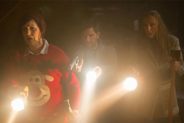 Allison Tolman, Adam Scott and Toni Colette in "Krampus"