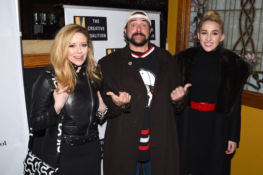 PARK CITY, UT - JANUARY 23: (L-R) Natasha Lyonne, Kevin Smith, and Harley Quinn Smith attend the Creative Coalition Spotlight Initiative Awards Gala Dinner at Cisero's Bar on January 23, 2016 in Park City, Utah. (Photo by Nicholas Hunt/Getty Images)